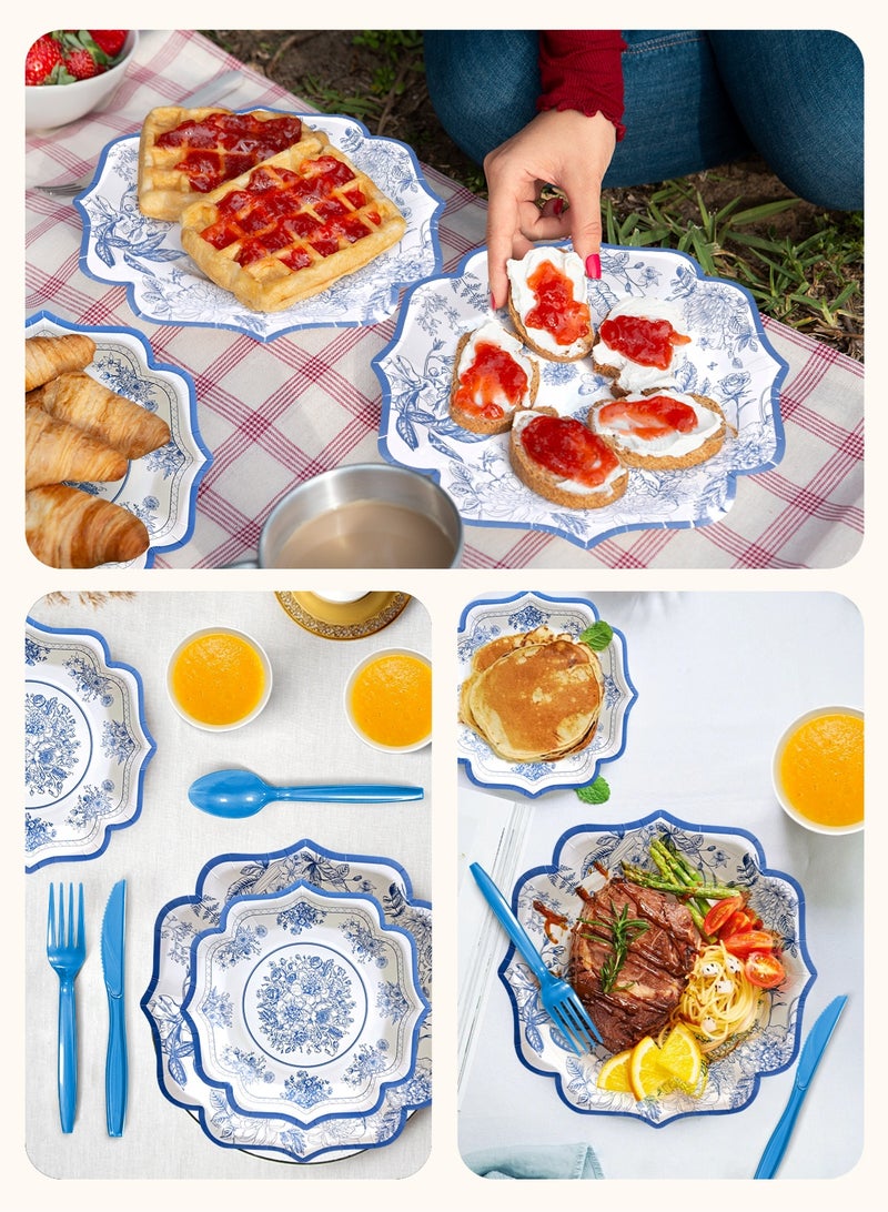 HomarKet 200PCS Disposable Dinnerware Set,25 Guest Party Supplies Dinner Set Include Paper Plates Napkin Cup Straw Plastic Spoon Fork Knive for Baby Shower,Wedding,Birthday (Flower) - Image 4